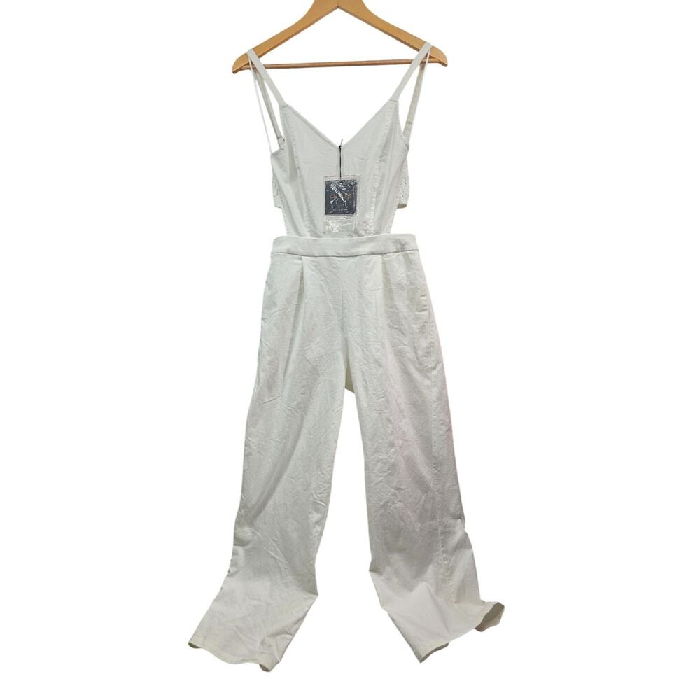 Lelis Collection White Jumpsuit Smocked Back Small‎ 100% Cotton Adjustable Strap